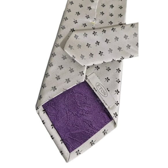 ETON Men's 100% Silk Necktie LUXURY Tie Ivory Black Floral W:3.4" EUC - Picture 4 of 4